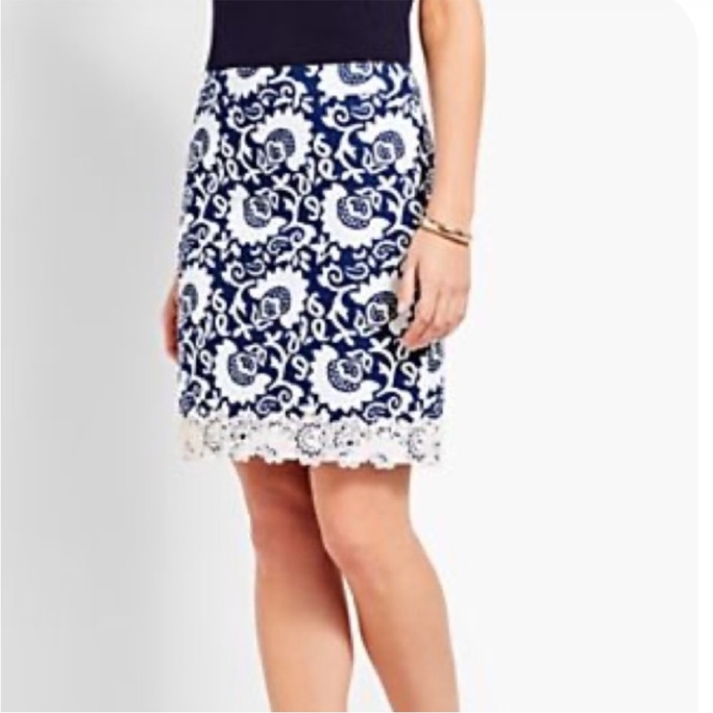Talbots Navy and White Floral Skirt